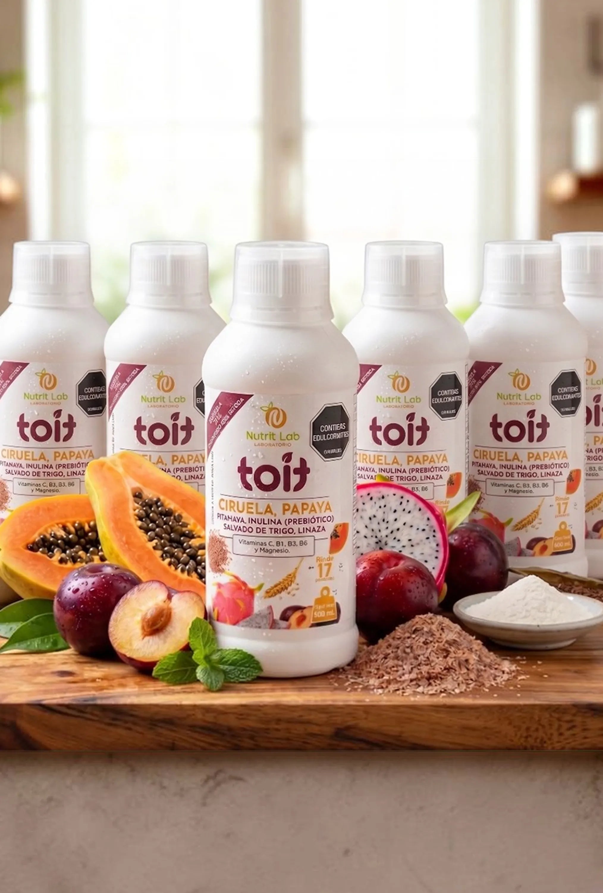 PACK 6 UDS - Bebida Digestiva Toit - Ciruela, Pitahaya y Papaya (500 ml)