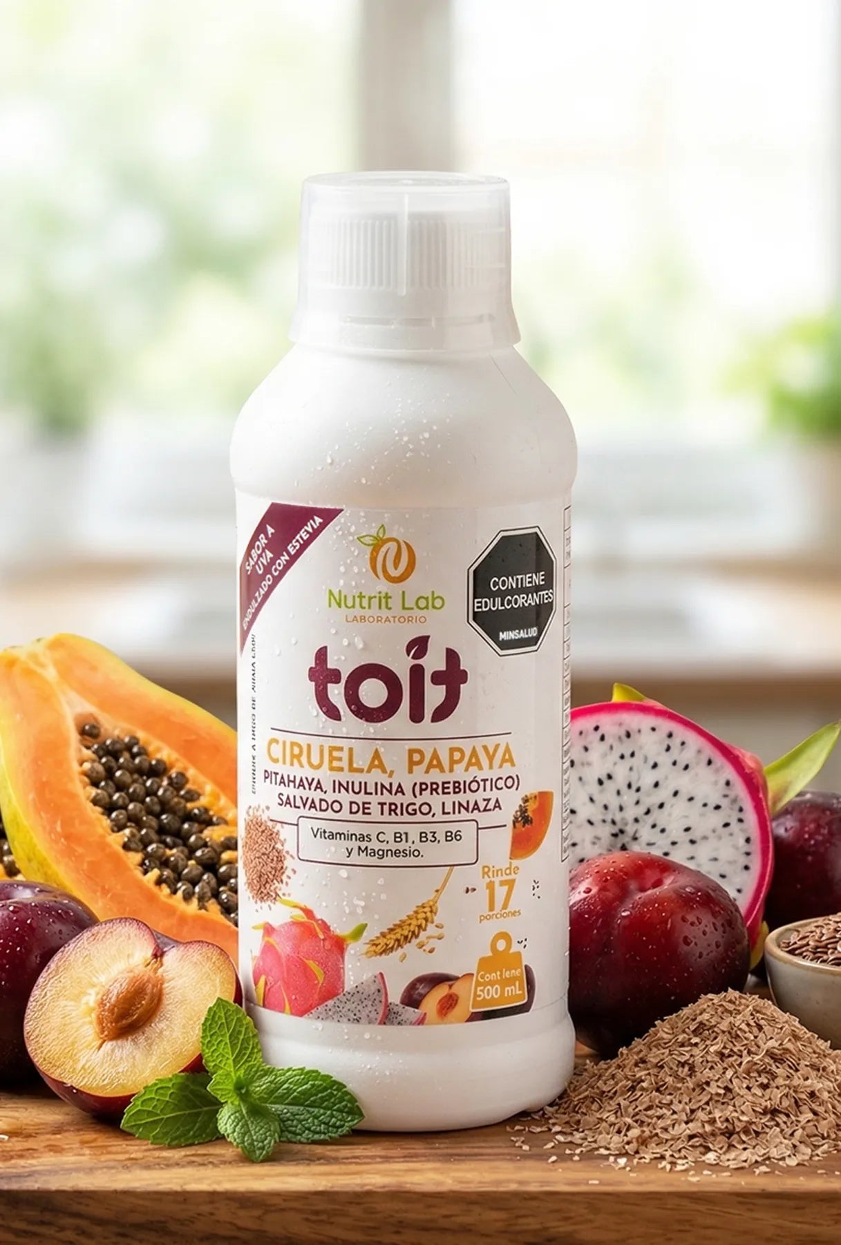 Bebida Digestiva Toit - Ciruela, Pitahaya y Papaya Sabor Uva (500 ml)