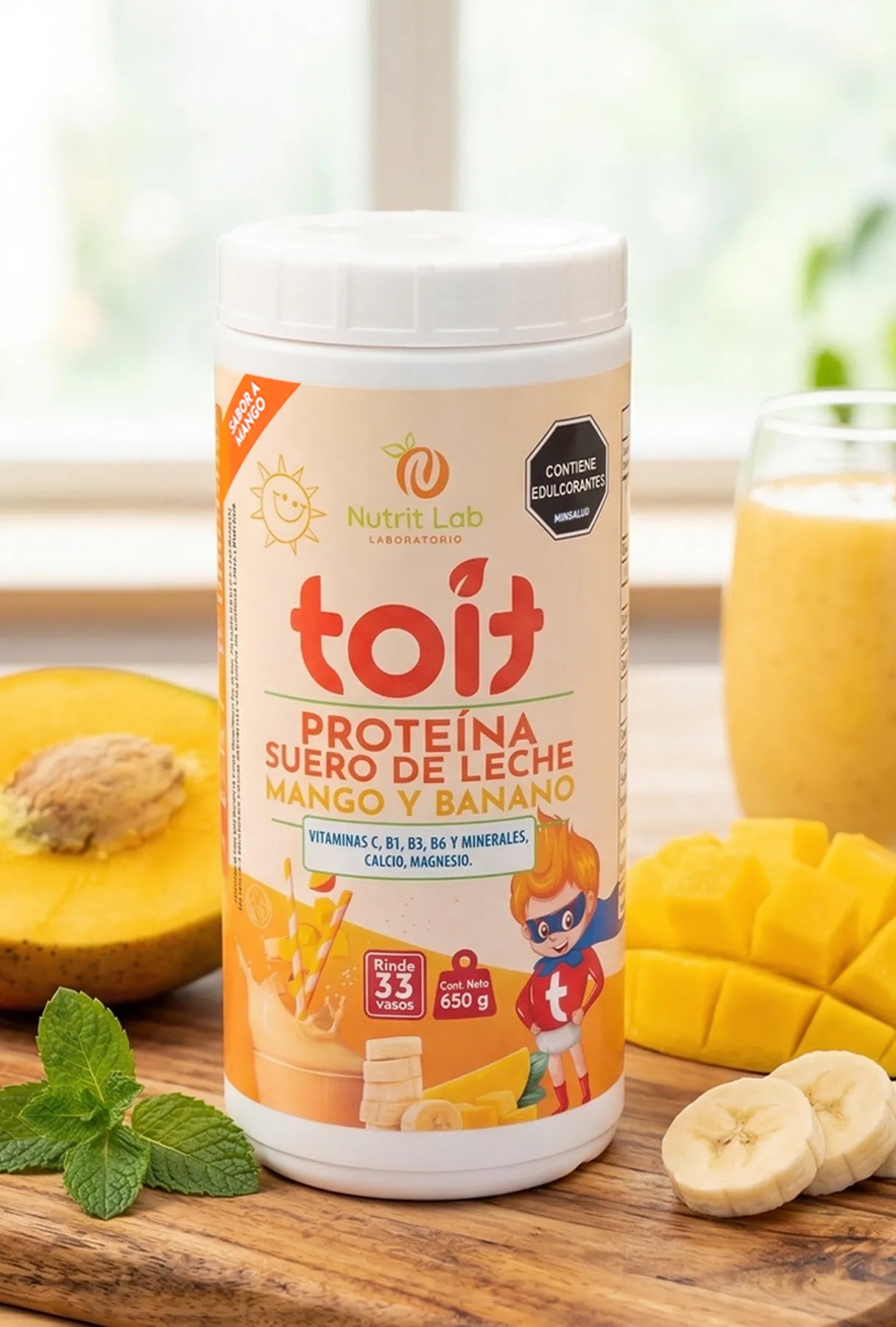 Proteína Suero de Leche Toit Nutrit Lab - Crecimiento y Defensas Sabor Mango Banano (650 g)