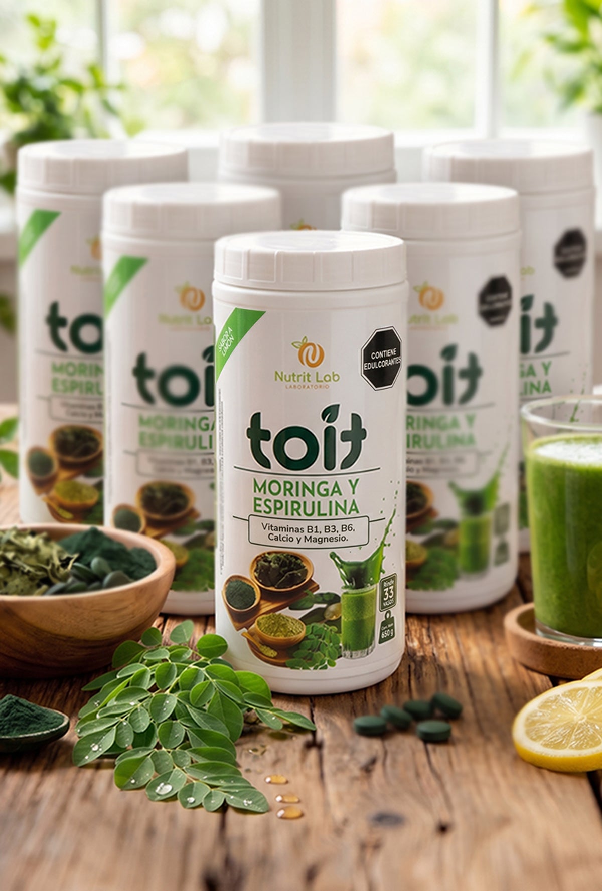 PACK 6 UDS - Batido Verde en Polvo Detox Moringa y Espirulina Toit (650 g)