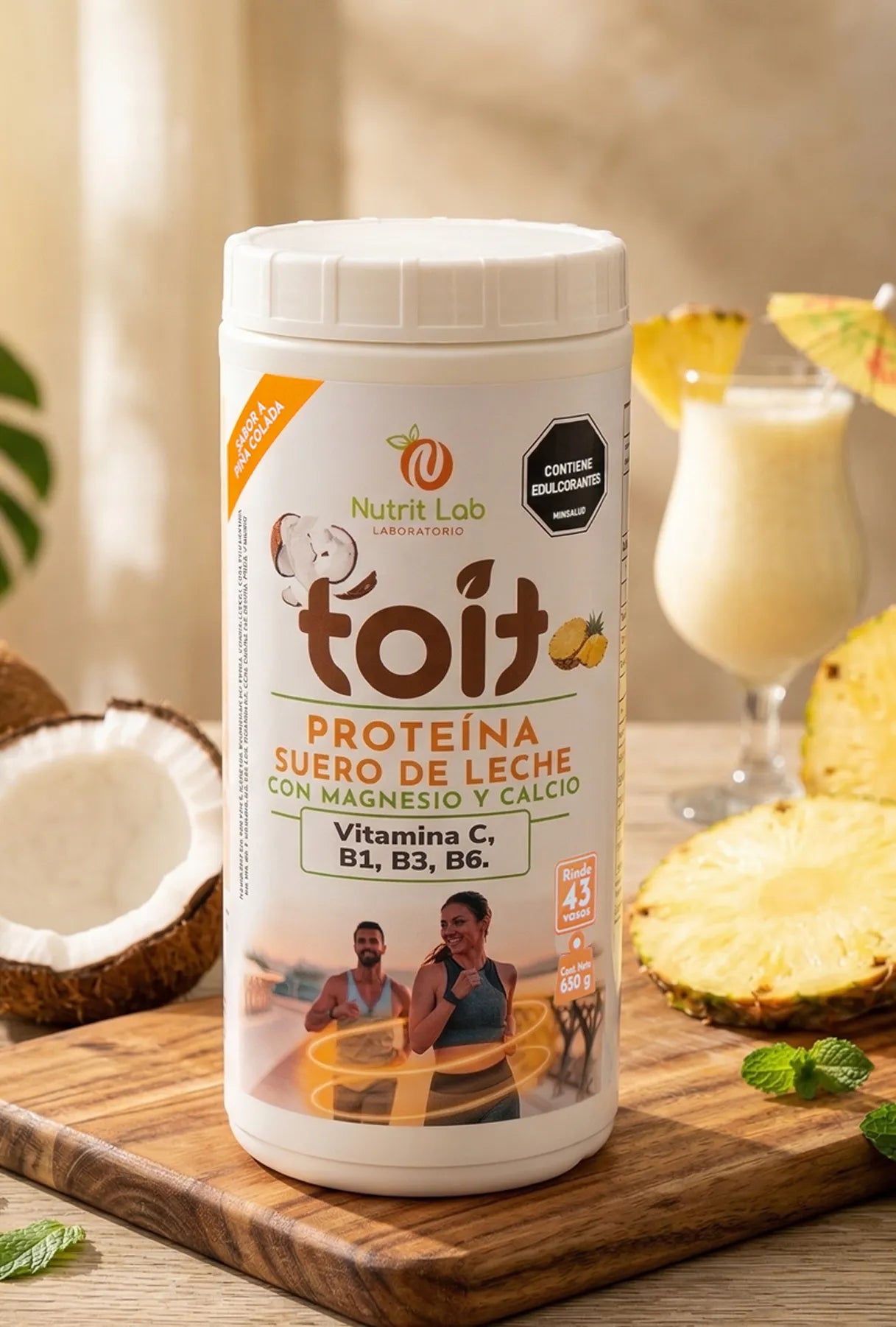 Proteína Suero de Leche y Soya Toit - Deporte y Recuperación Sabor Piña Colada (650 g)